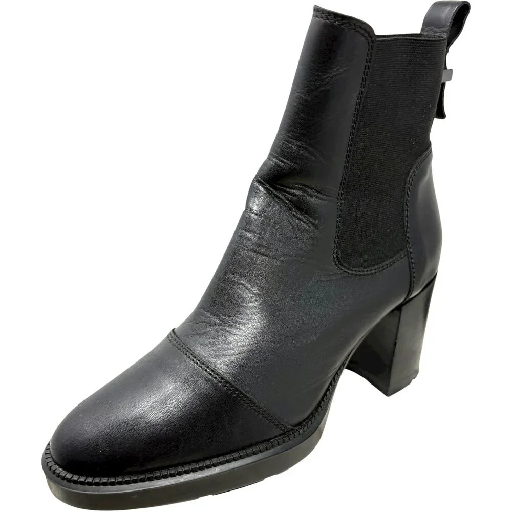 Aquatalia Ivory 338781 Black Leather‎ Chunky Heel Chelsea Bootie